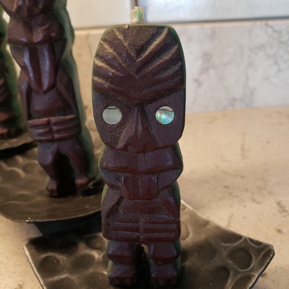 Vintage/Antique Tiki candles in chunky Swiss candleholders. - Picture 3 of 12